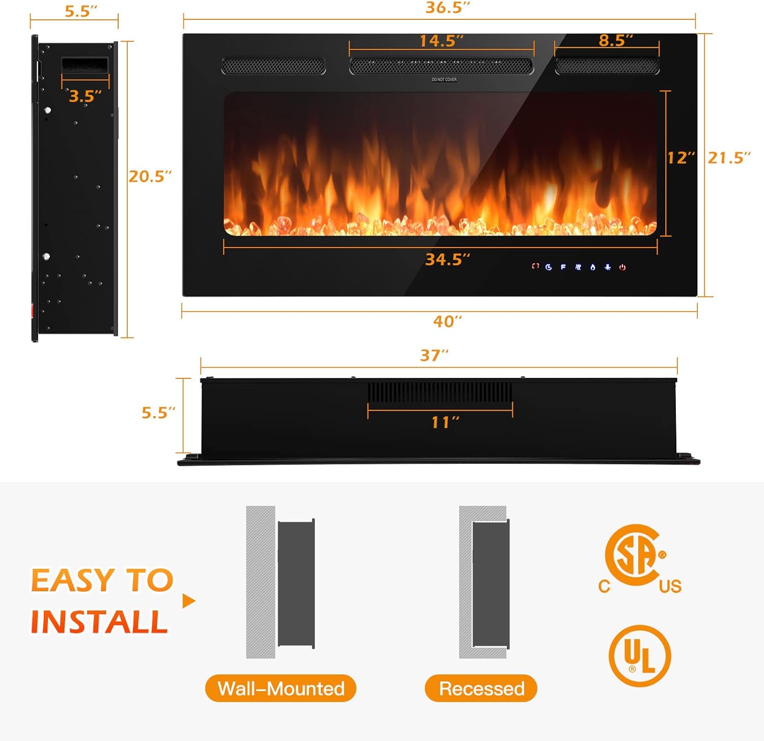 Happytools 40 Inch Electric Fireplace Heater - DOKAN