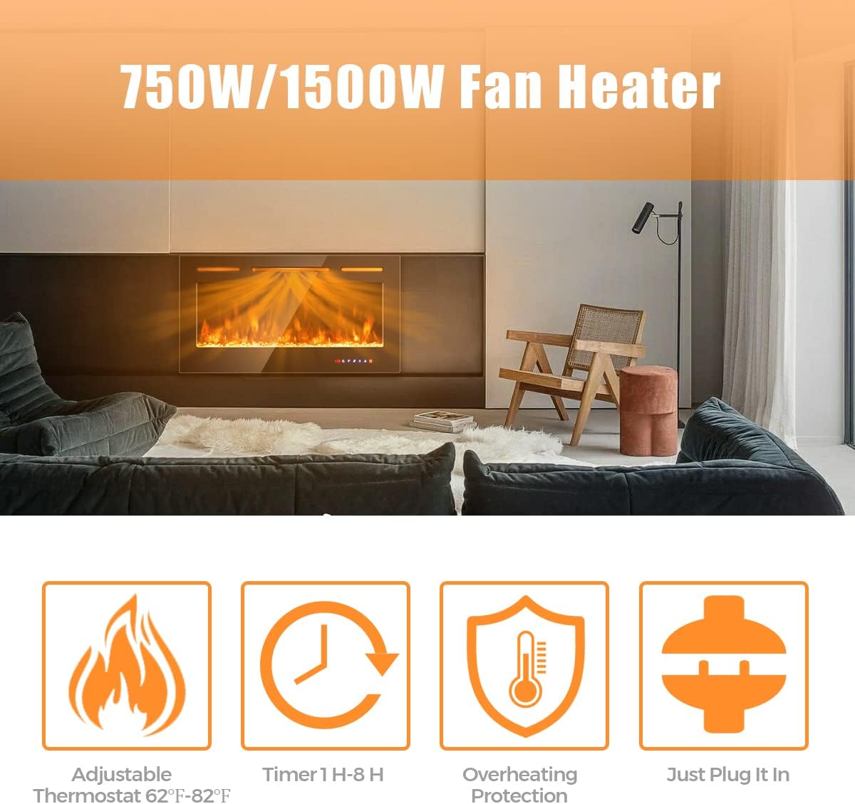 Happytools 40 Inch Electric Fireplace Heater