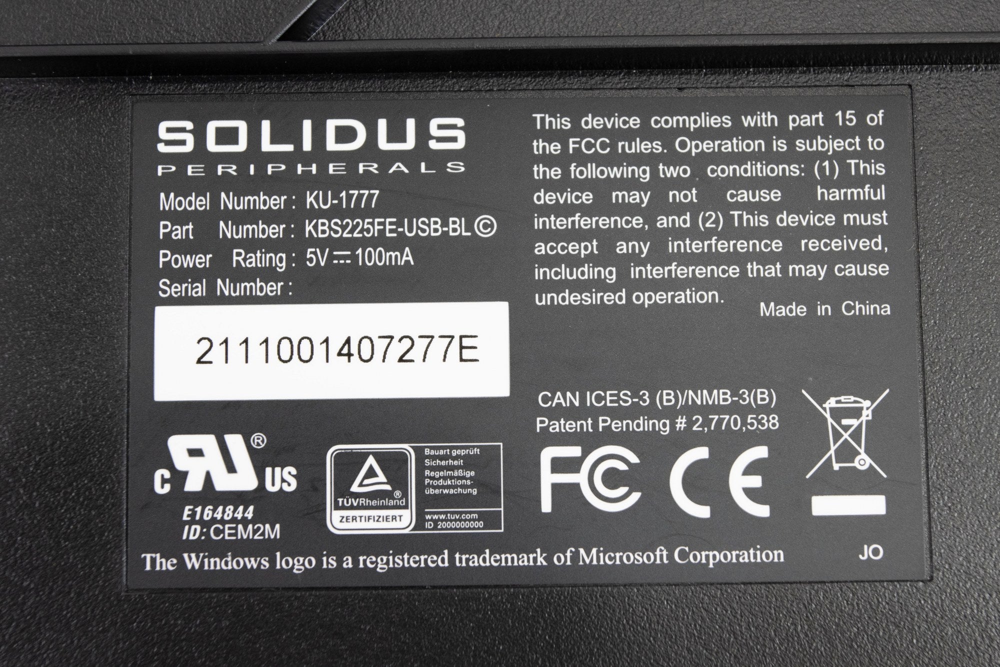 Solidus Peripherals Keyboard KU-1777